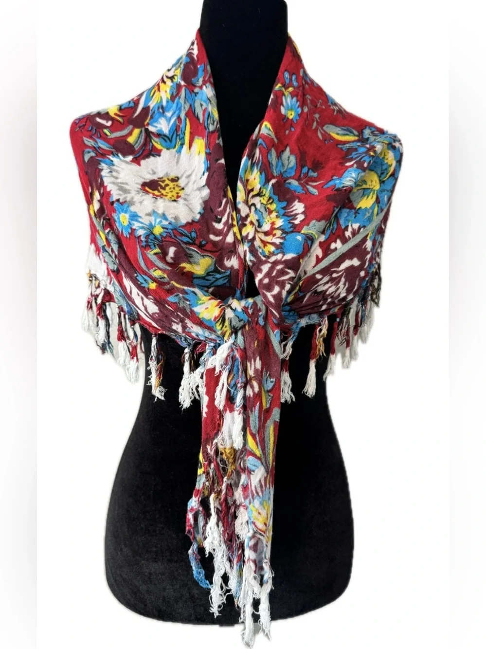 Jeans by Buffalo Floral Fringed Scarf Shawl Colorful Boho Wrap